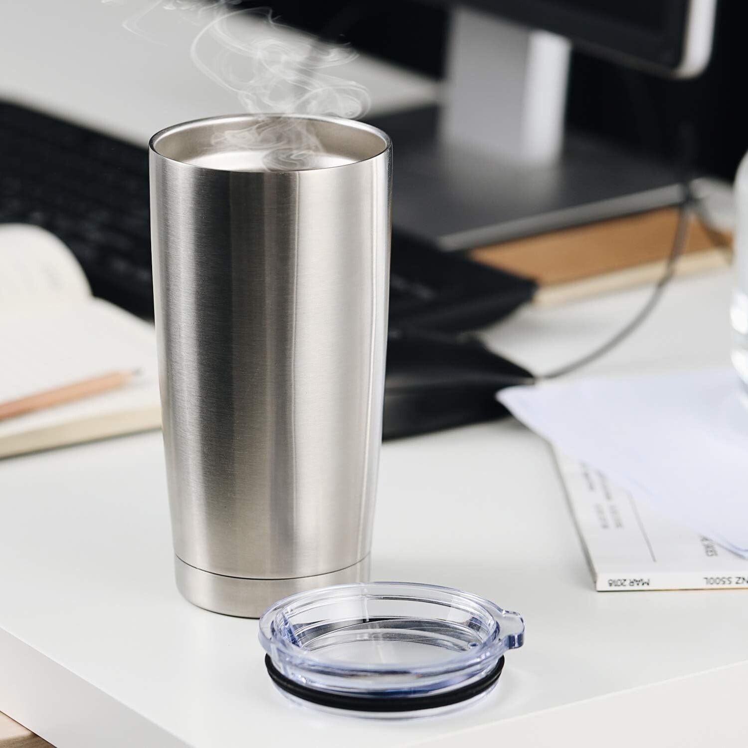 Durable 20oz Double Wall Travel Mug Set with Splash-Proof Lid - 12 Count Silver