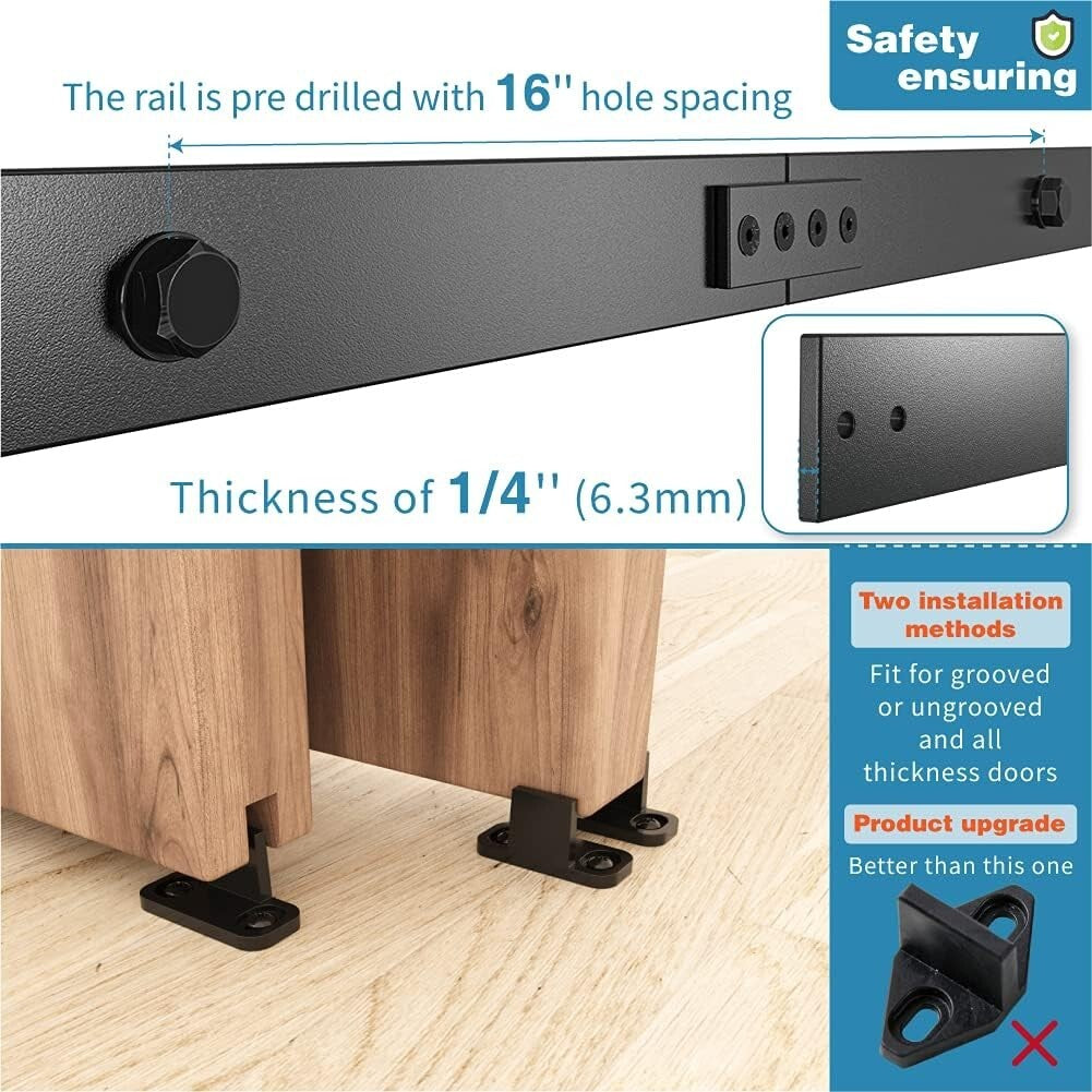 Elegant 6.6FT Carbon Steel Bypass Sliding Door Track - Perfect for Small Spaces