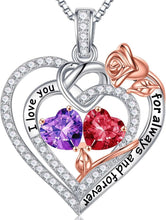 Load image into Gallery viewer, Forever Love Heart Necklace - 925 Silver Double Birthstone Jewelry Gift for Her