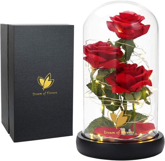 Eternal LED Silk Rose in Glass Dome - Perfect Valentine's Day Gift for Her