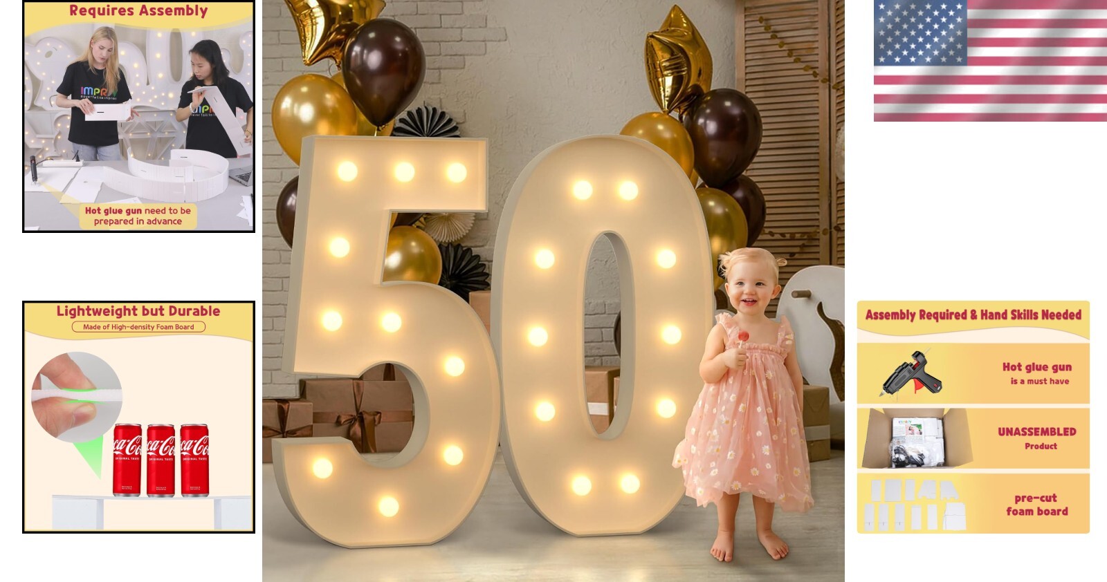 Durable 4FT Light Up Marquee Number 50 with Easy Assembly for Celebrations