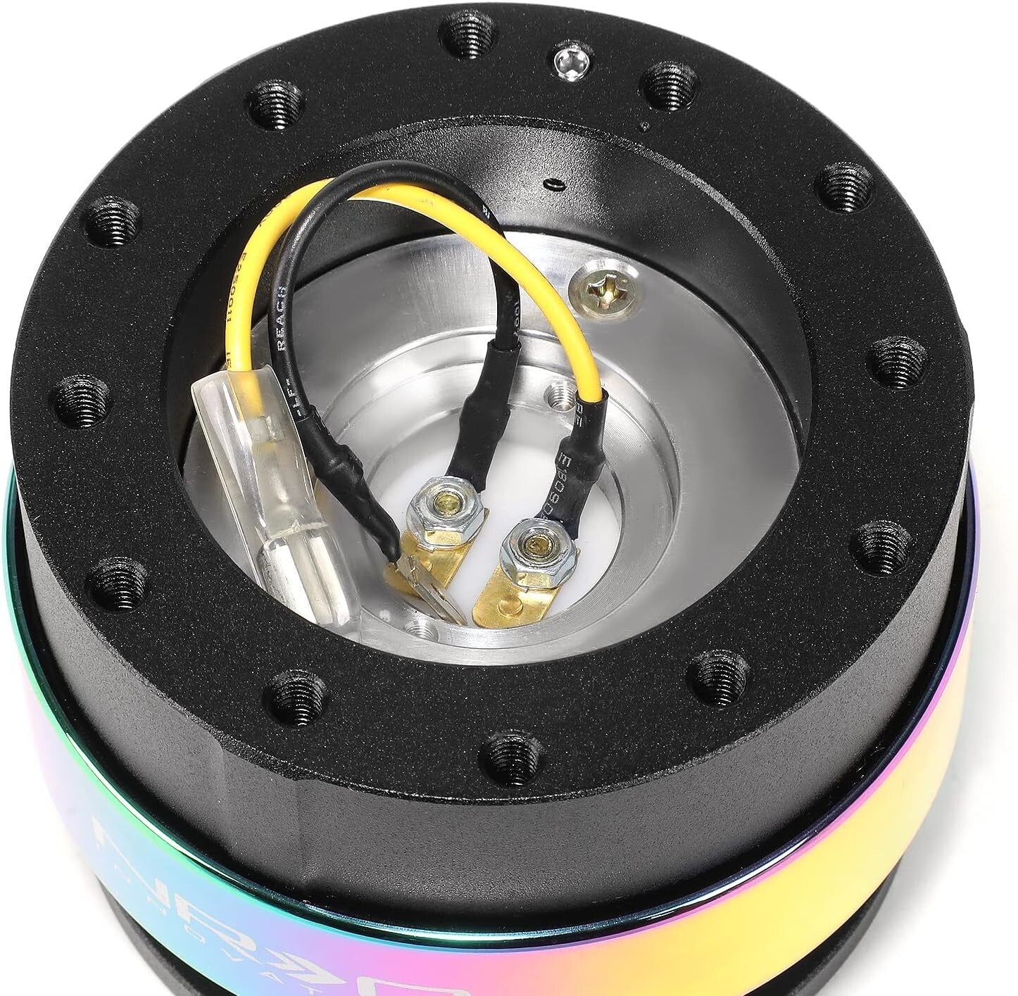 Universal 6-Bolt Steering Wheel Quick Release Kit - Black Body, Neo Chrome Ring