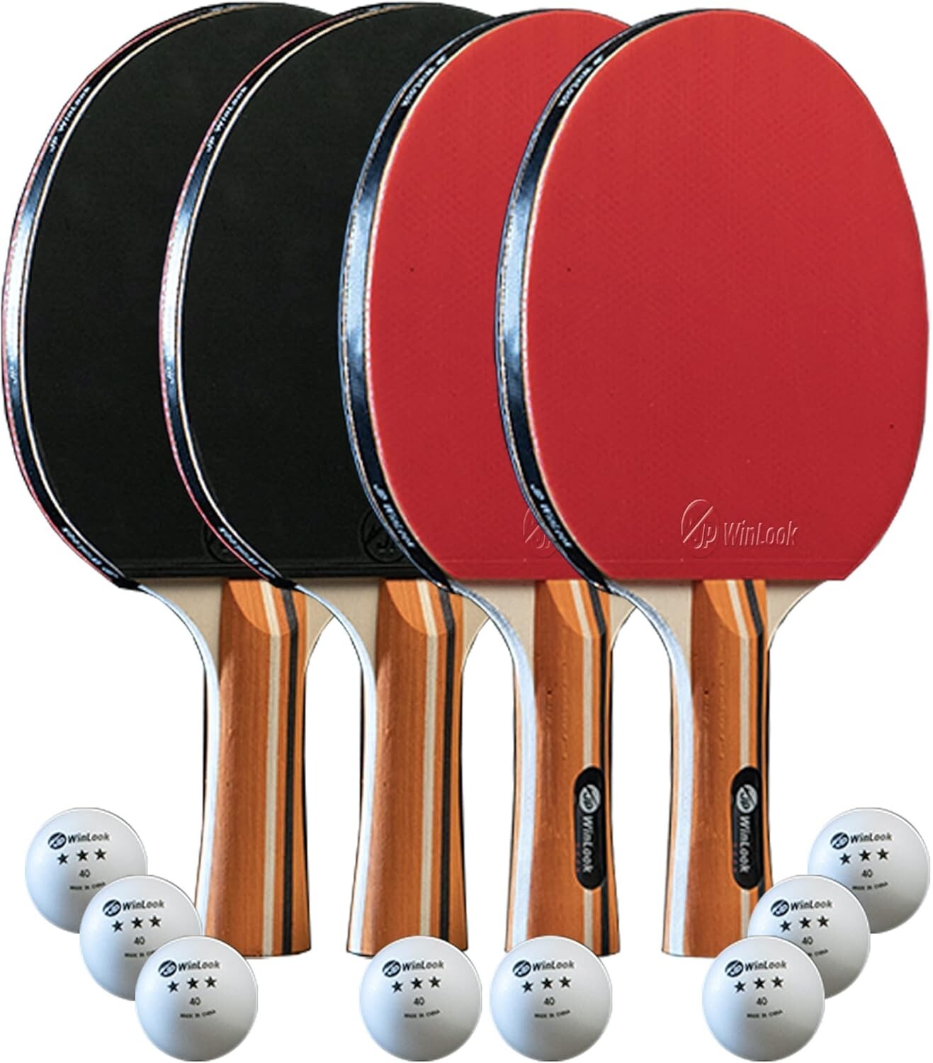 All-Ages Table Tennis Racket Set - 4 Paddles & 8 ITTF Balls - Travel Ready Case