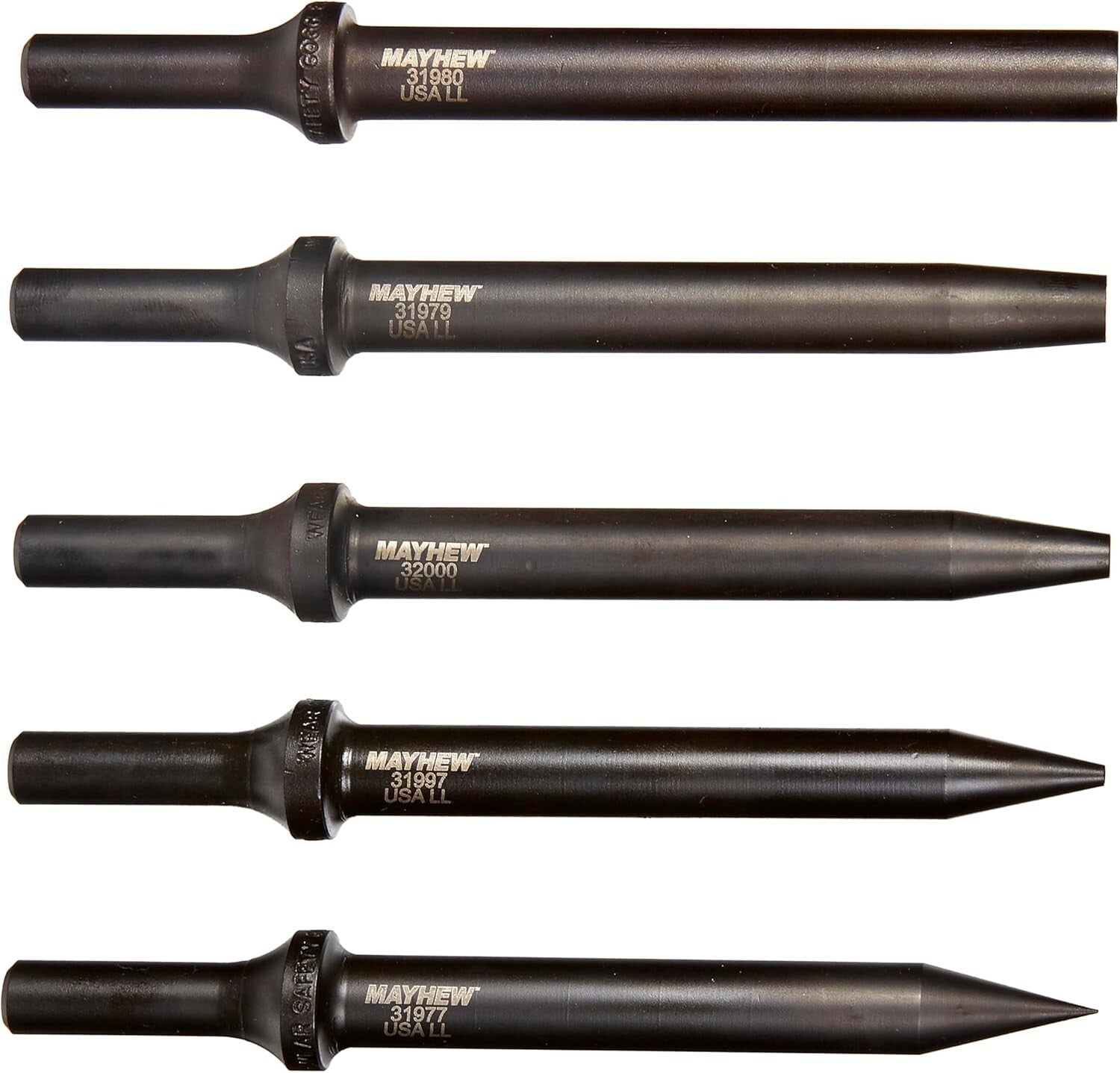 5-Piece Pneumatic Taper Punch Set with Black Oxide Finish for Precision Tasks