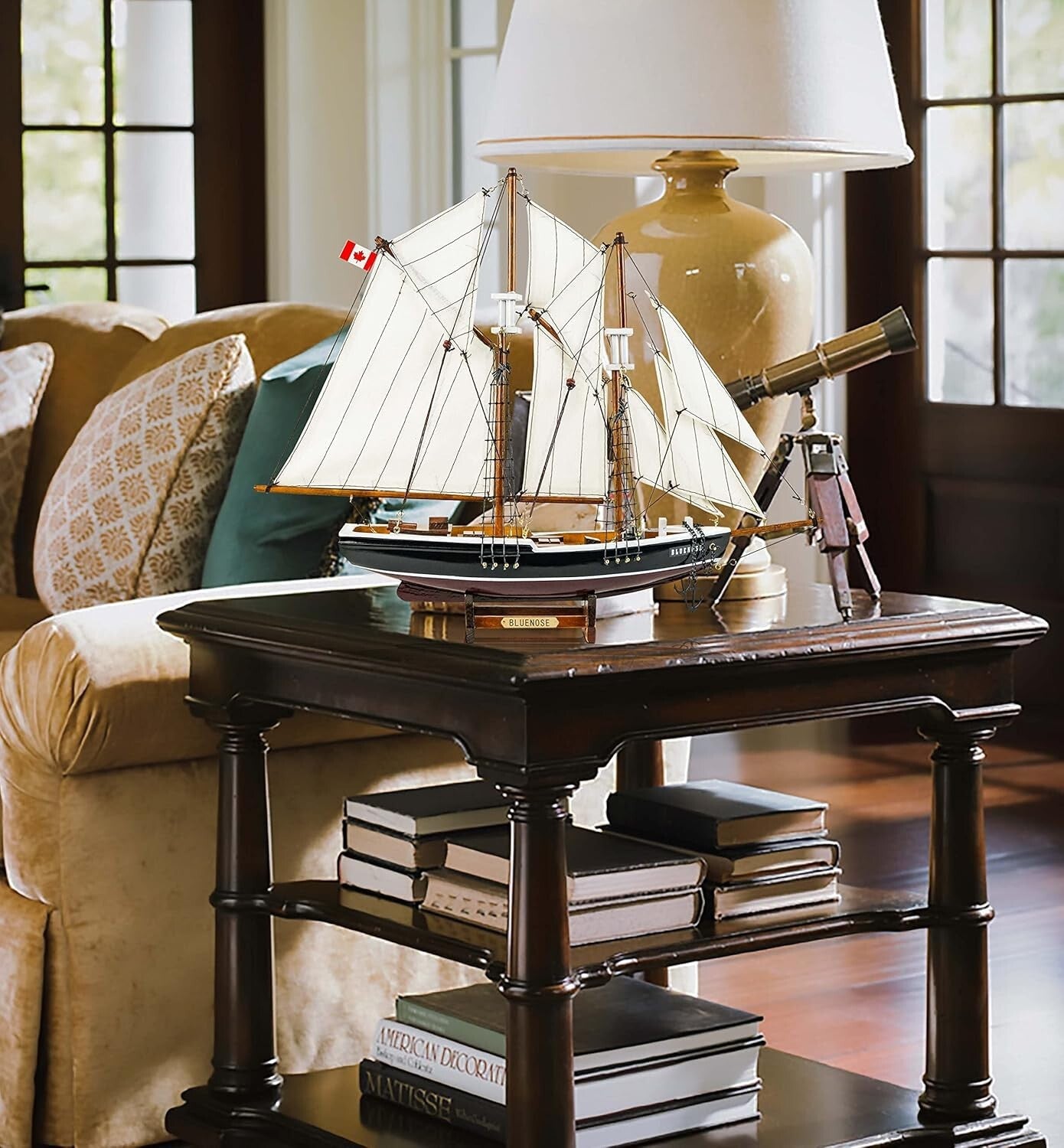 Timeless Black & Red Bluenose Wooden Schooner Model - Perfect Nautical Gift