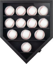 Load image into Gallery viewer, Home Plate Baseball Display Case - Securely Show 12 Baseballs or Rings in Style