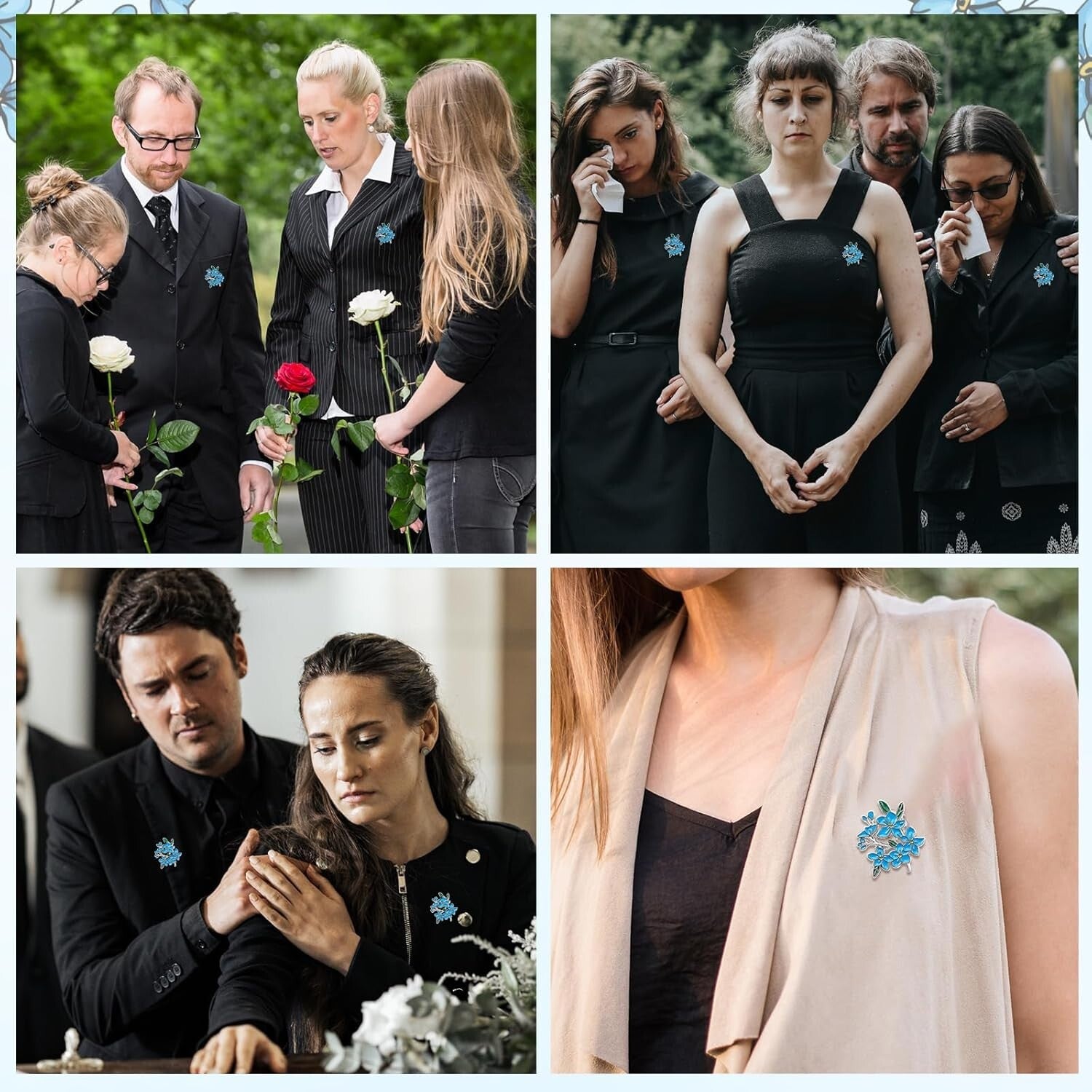 Forget Me Not Memorial Brooches: 90 Sets of Elegant Pins & Thank You Cards