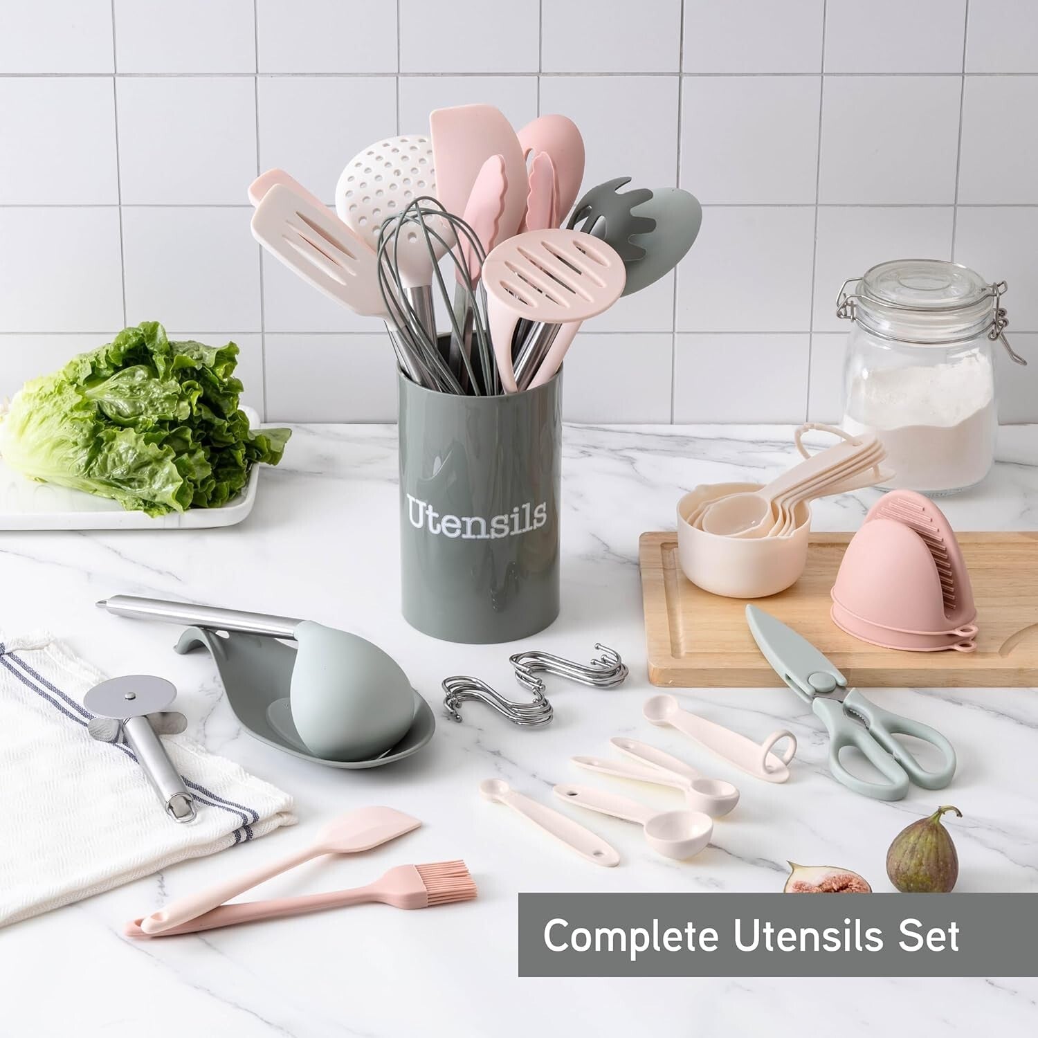 Elegant Mint 38-Piece Silicone Cooking Utensil Set - Dishwasher Safe & Durable