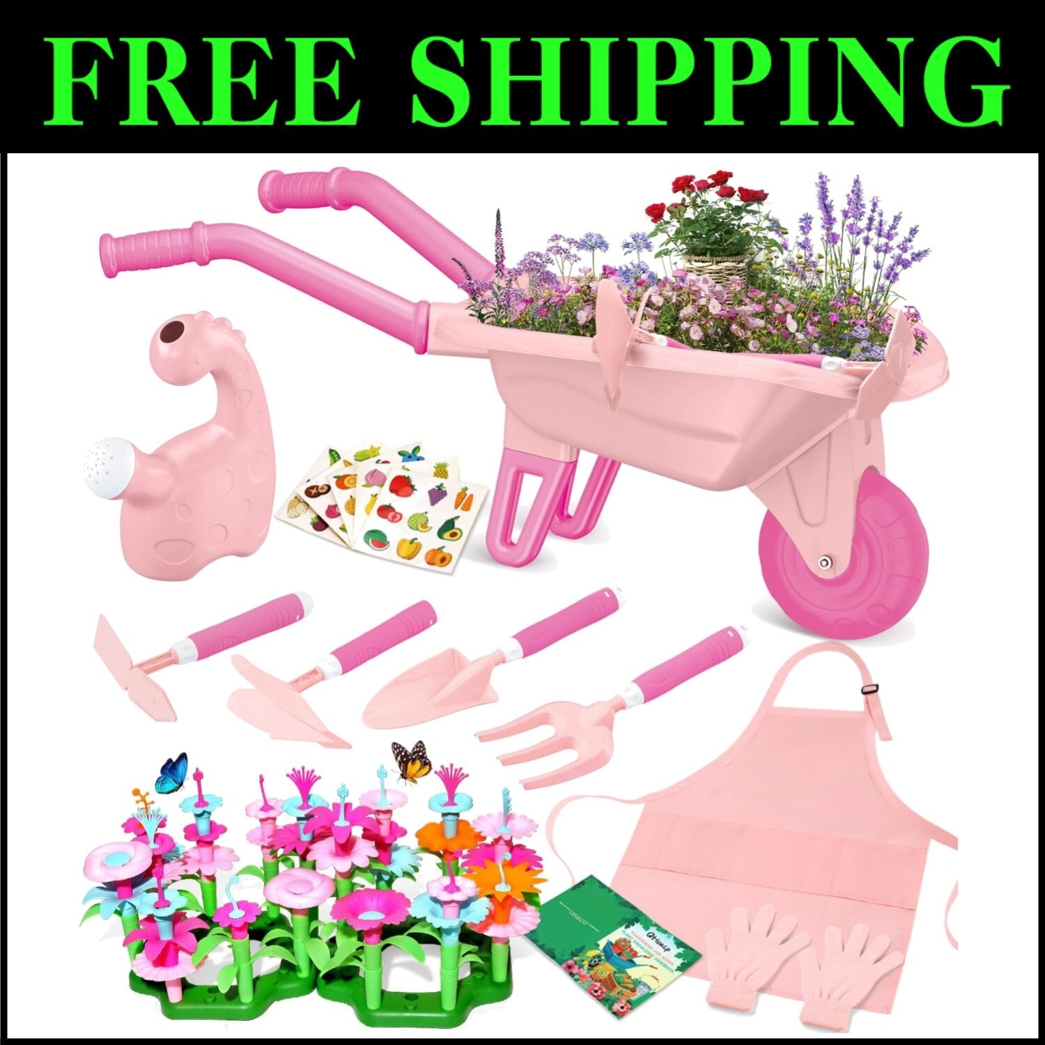Colorful Kids Gardening Toys - 16-Piece Set with Wheelbarrow & Learning Tools