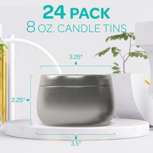 Load image into Gallery viewer, Reusable Silver Candle Tins 8 oz - 24 Decorative Storage Containers with Lids