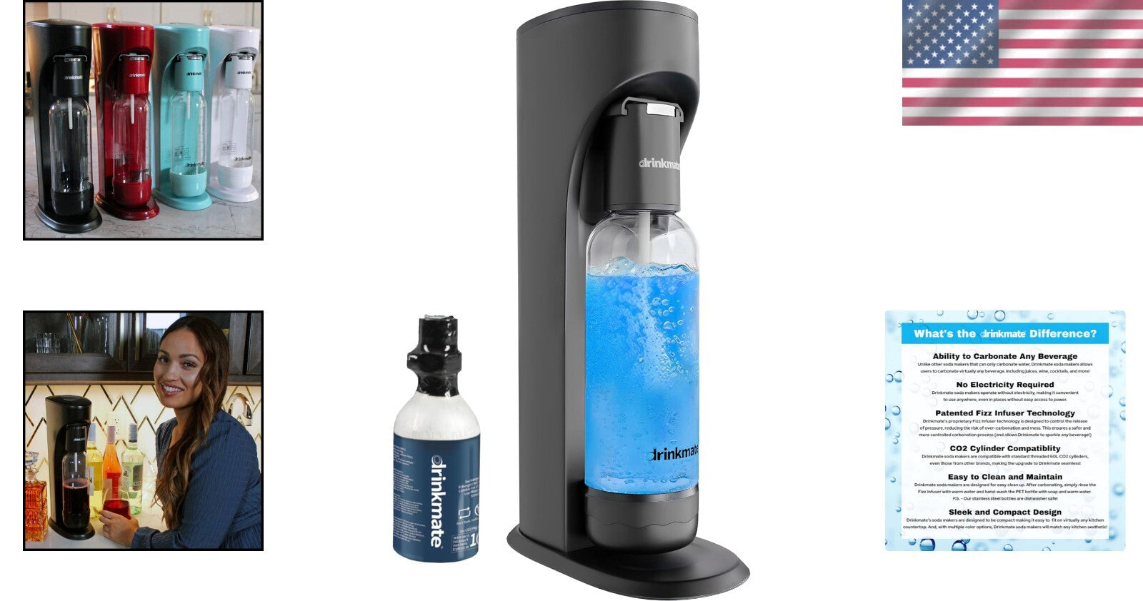 Eco-Friendly Sparkling Water Maker with Fizz Infuser - Matte Black