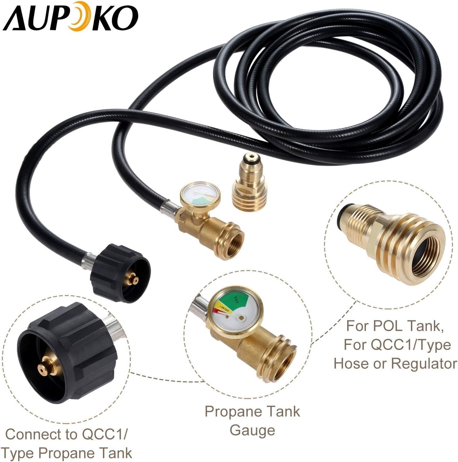 12 FT Propane Tank Extension Hose with Adapter & Leak Detector for Gas Grills