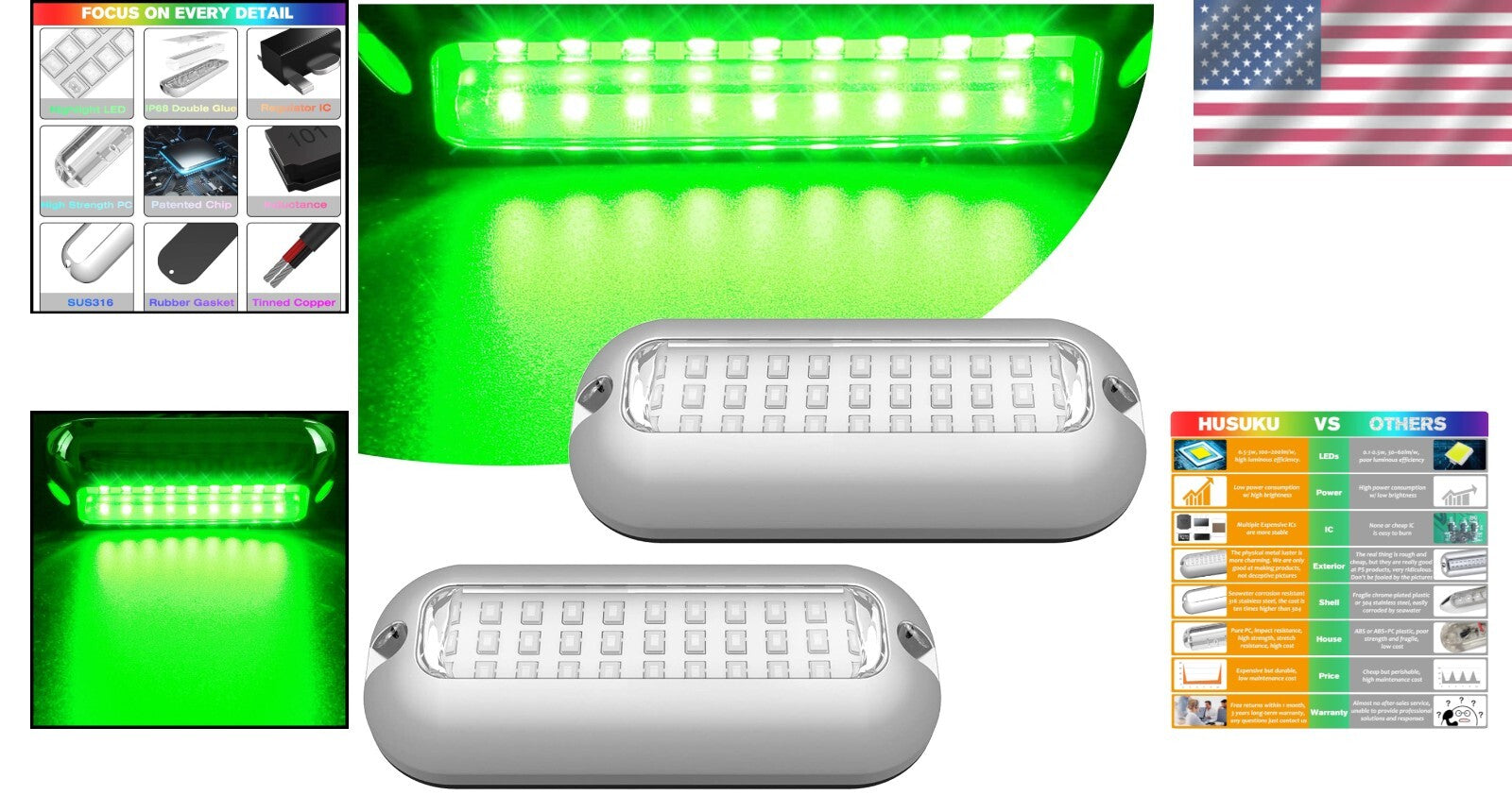 Durable 50W 27 LED Stainless Steel Boat Lights - Marine Waterproof 2PC Set