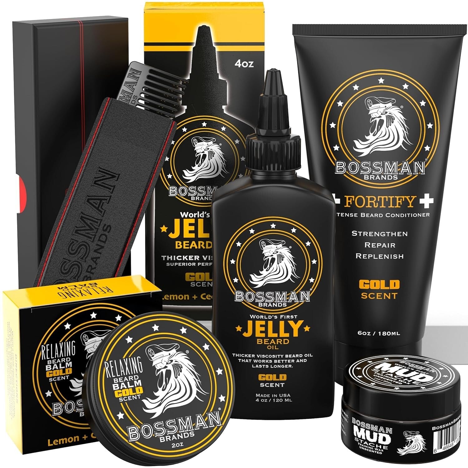 Luxury 5-Piece Complete Beard Grooming Kit - Gold Scent & Natural Care