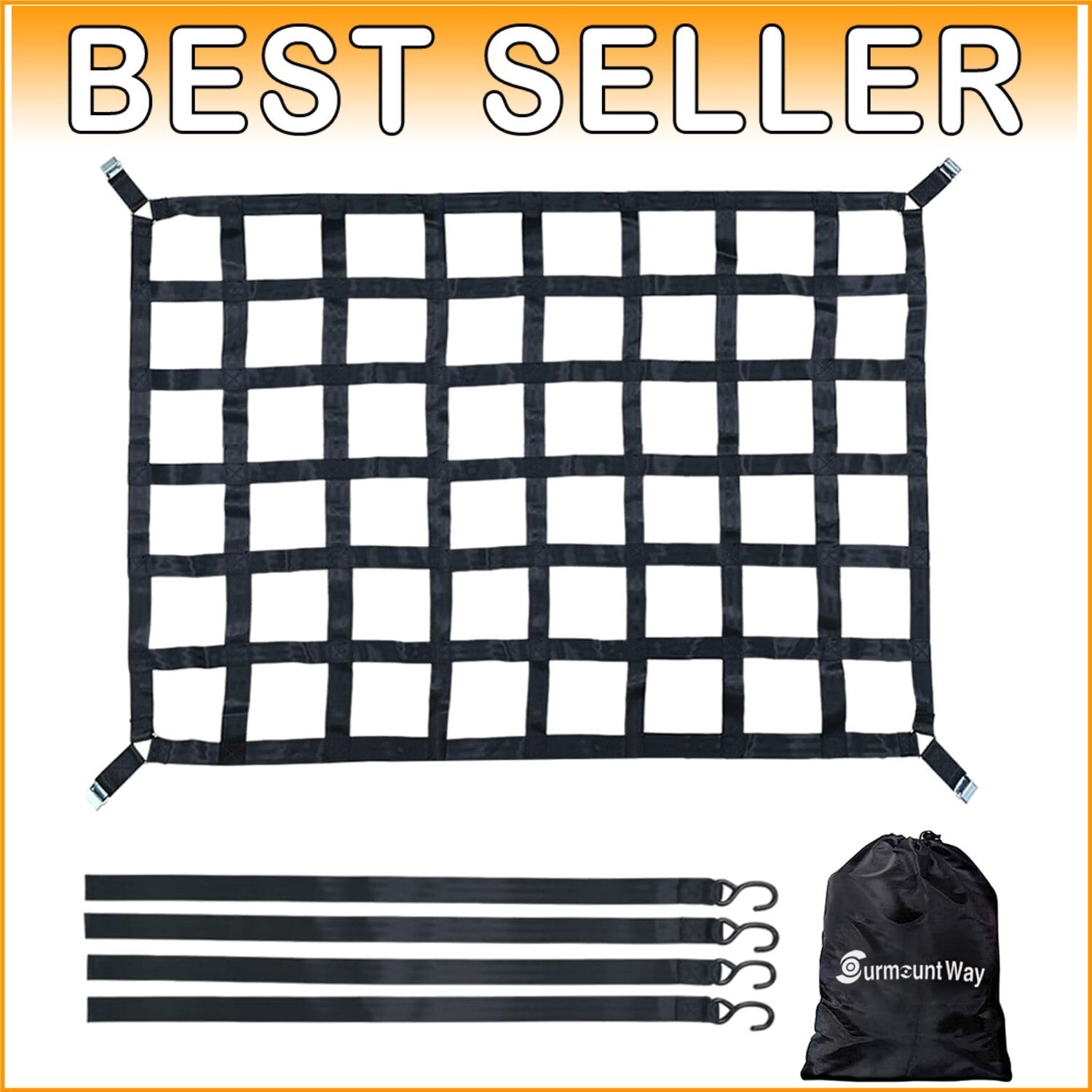 Durable Polyester Cargo Net for Pickup Trucks - 1100 lbs Heavy Duty Spec