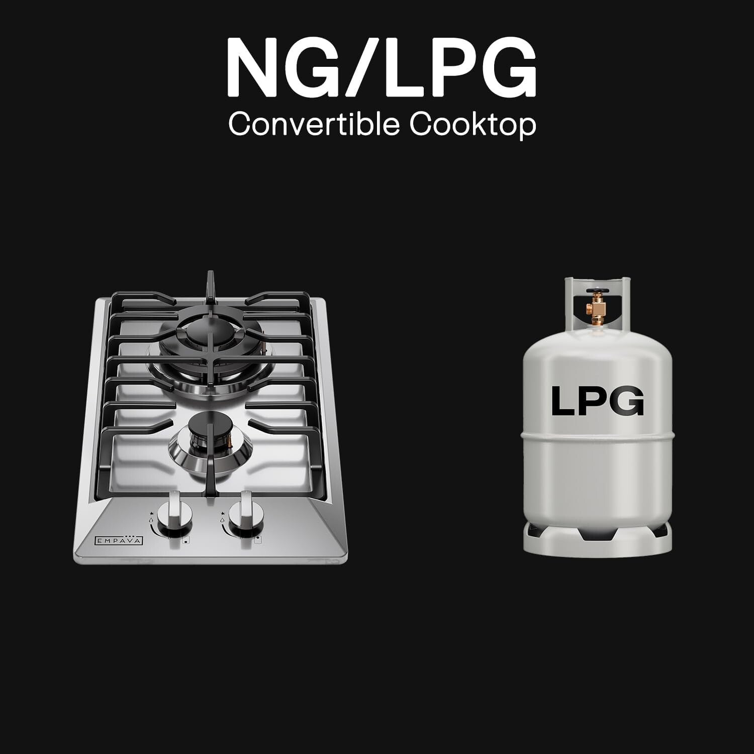 2 Burner Gas Stove - Italy Sabaf Stainless Steel Cooktop for Outdoor & RV