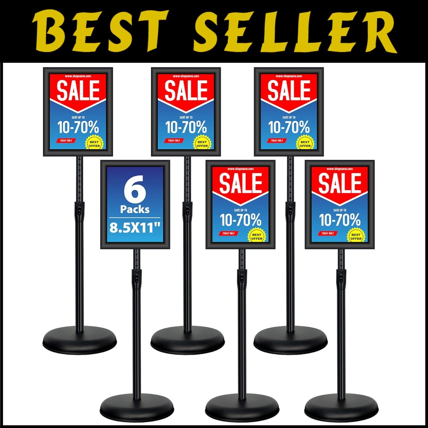 6-Pack Adjustable Height Poster Sign Stands - Heavy Duty & Stylish Display S