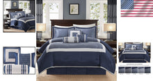 Load image into Gallery viewer, Elegant Navy King Bedding Set - 7-Piece Luxury Down Alternative Collection