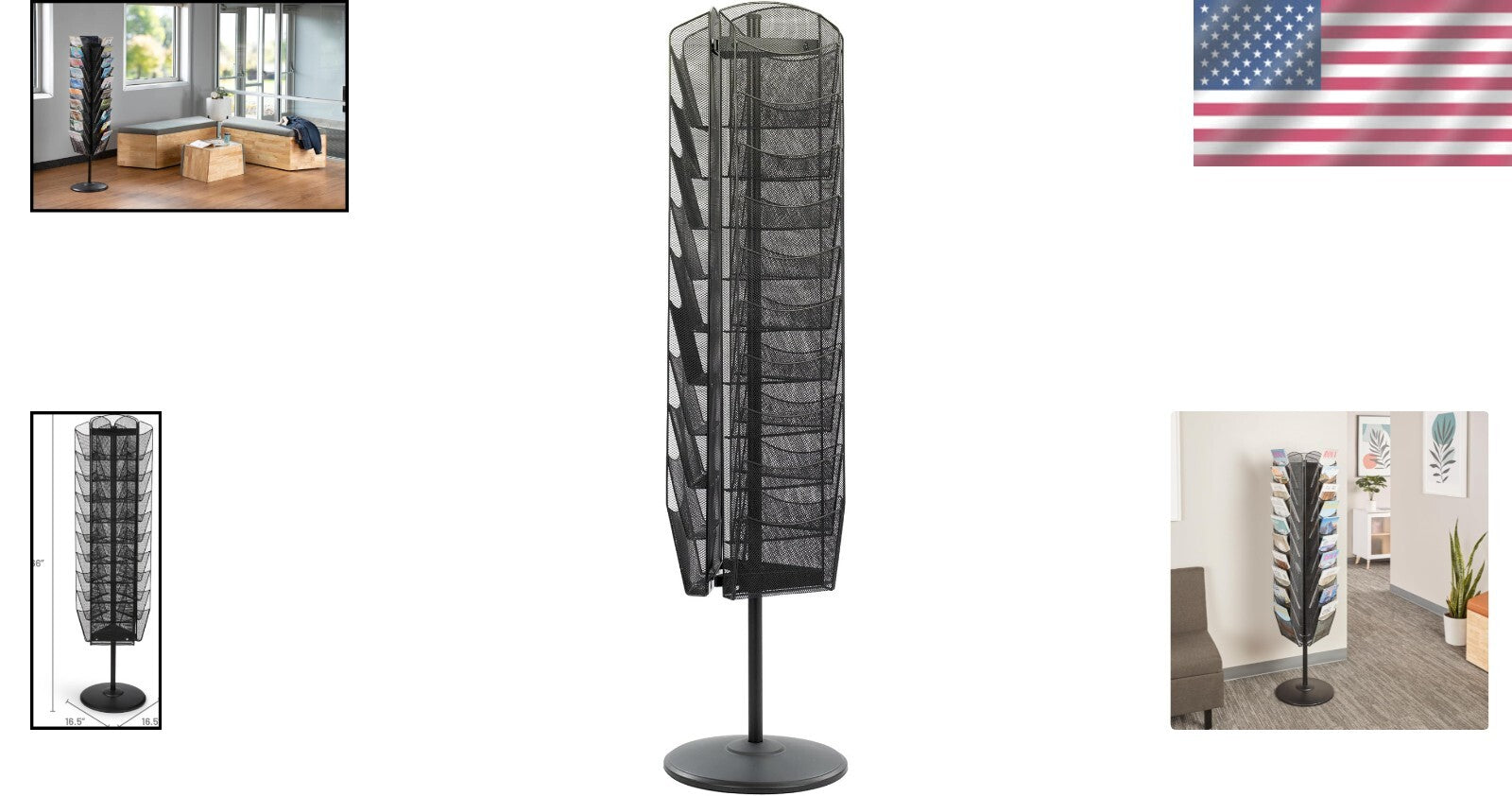 Space-Saving 30 Pocket Rotating Display Rack - Perfect for Offices & Libraries