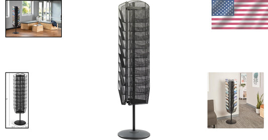 Space-Saving 30 Pocket Rotating Display Rack - Perfect for Offices & Libraries