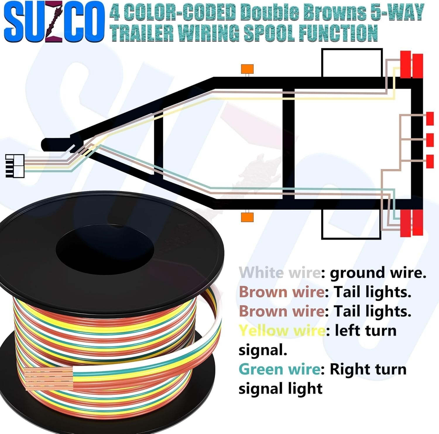 100Ft 14AWG Color-Coded 5-Way Trailer Wiring Cable - Durable and Easy Install