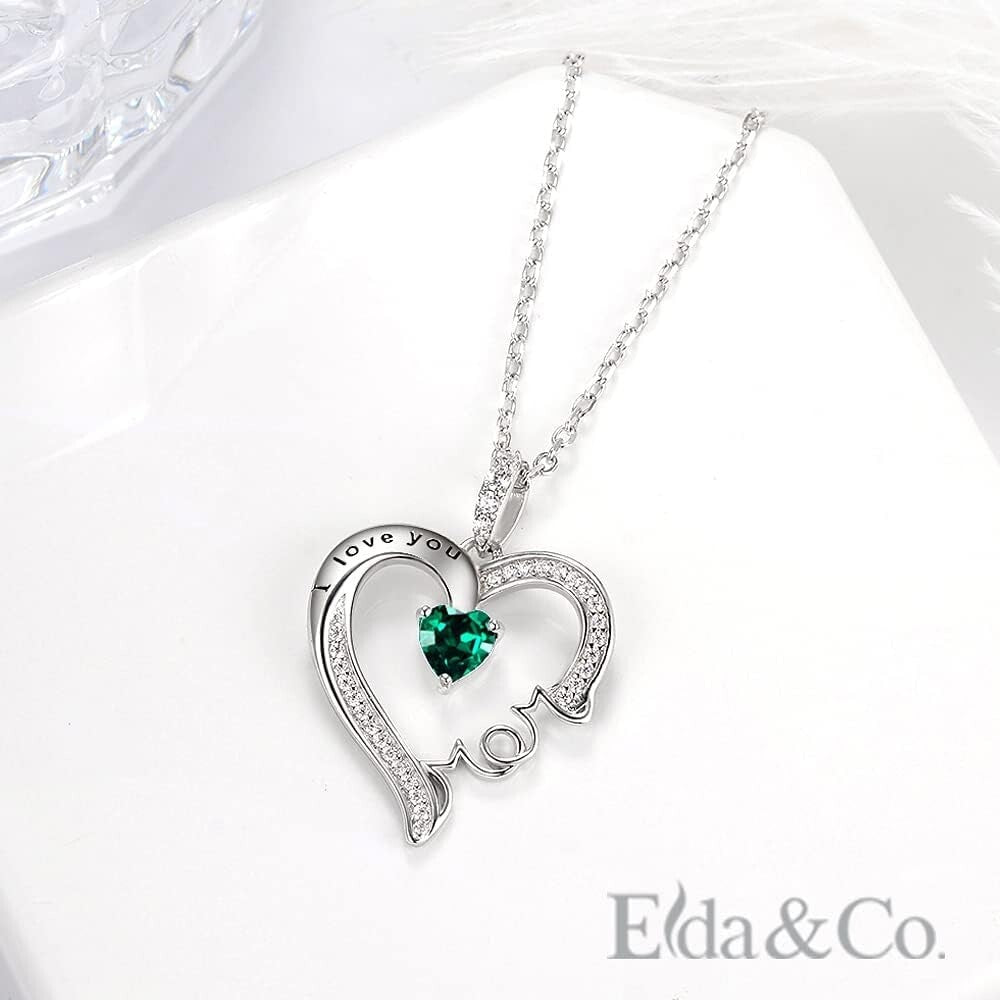Elegant May Birthstone Mom Necklace - Sterling Silver Heart Pendant Gift Boxed
