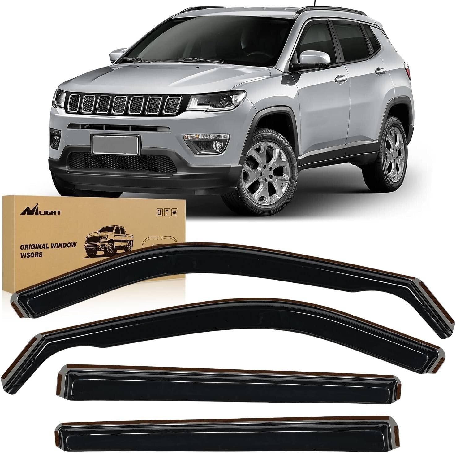 4PCS Jeep Compass Rain Guards (2017-2024) - Shatterproof Acrylic Window Visors