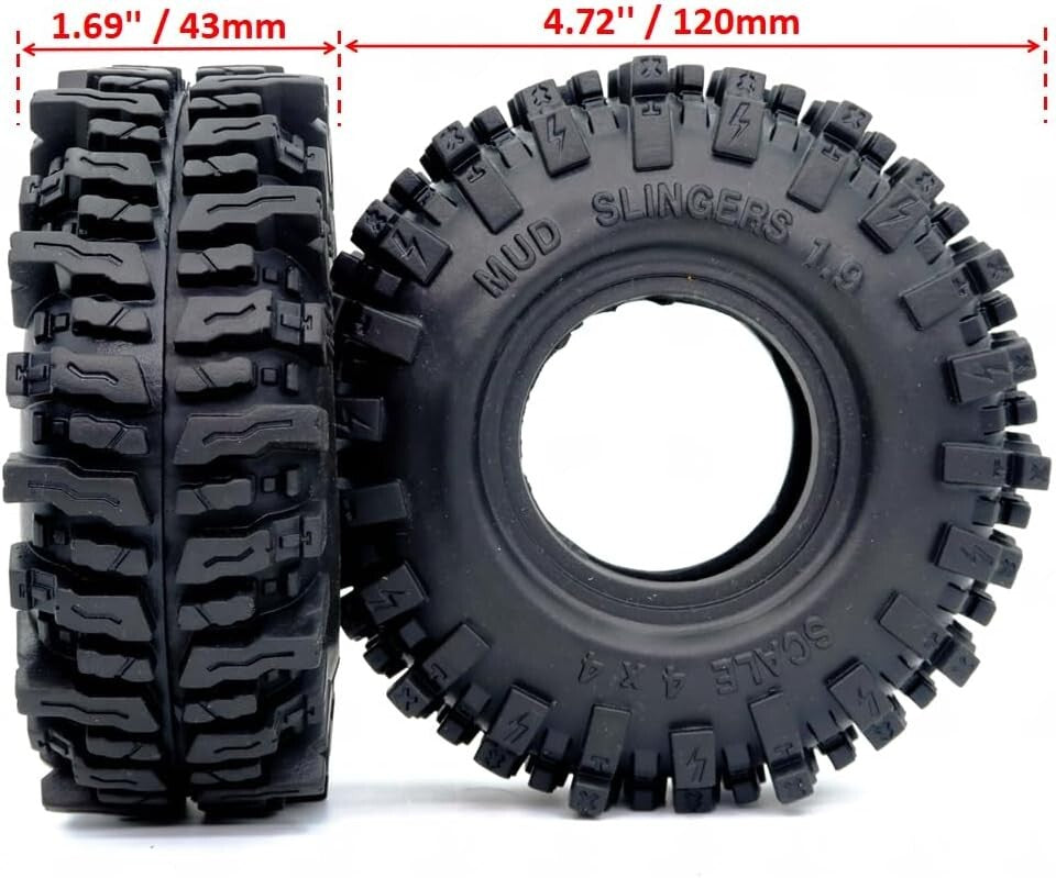 Upgrade 1/10 Crawler Tires: 4pcs 1.9 Mud Slingers - 4.72" Soft Sticky Tires