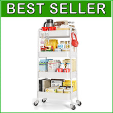 Load image into Gallery viewer, Sturdy 4-Tier Rolling Cart with Wheels - Ideal Baby, Craft, and Kitchen Storage