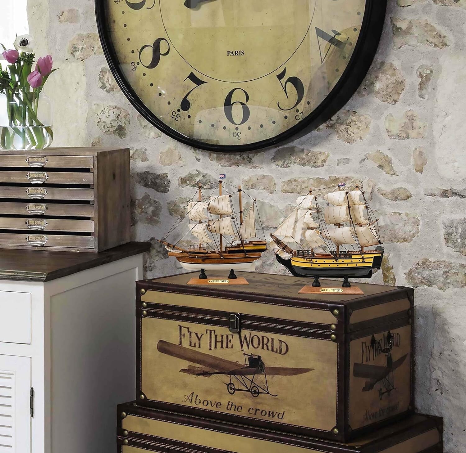 Fully Assembled Mayflower & Victory Model Ships - Nautical Decor Set (2 Pack)