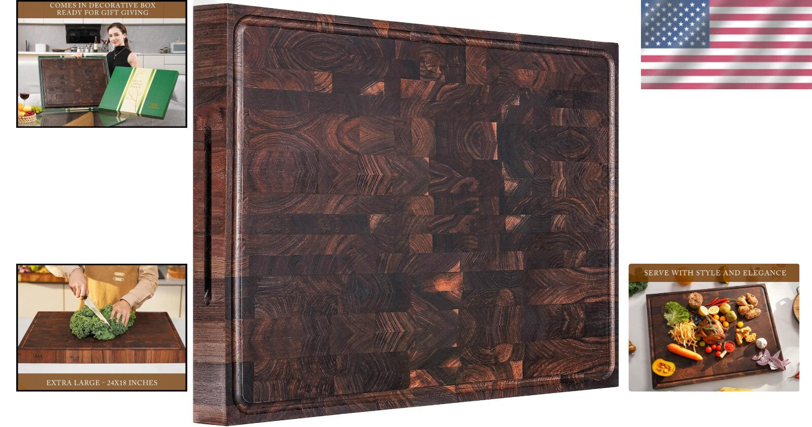Elegant Walnut Wood Chopping Board 24x18x2 In - Perfect Gift for Cooking Lovers