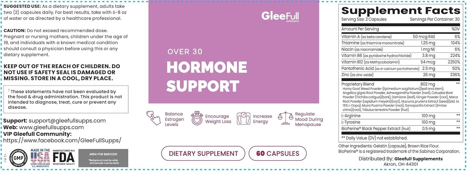 Easy-to-Swallow Over 30 Menopause Support: All-Natural Hormone Balance Capsules