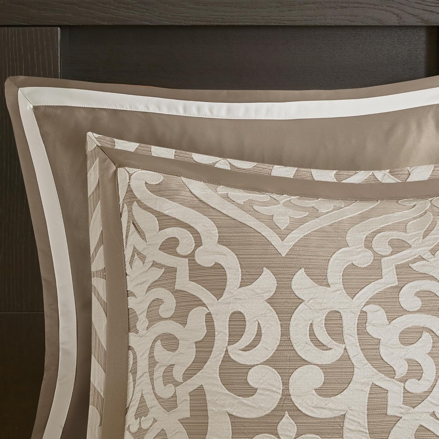 Odette 8-Piece Tan Comforter Set - Jacquard Fabric with Decorative Pillows