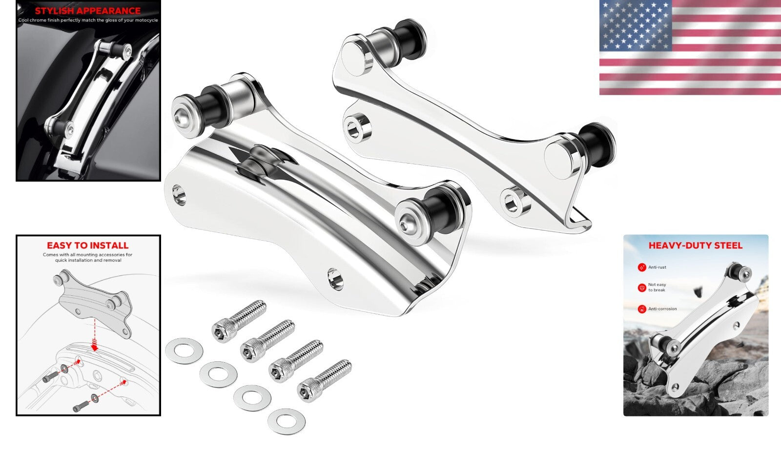 Durable Chrome 4 Point Docking System for Harley Davidson Touring Motorcycles