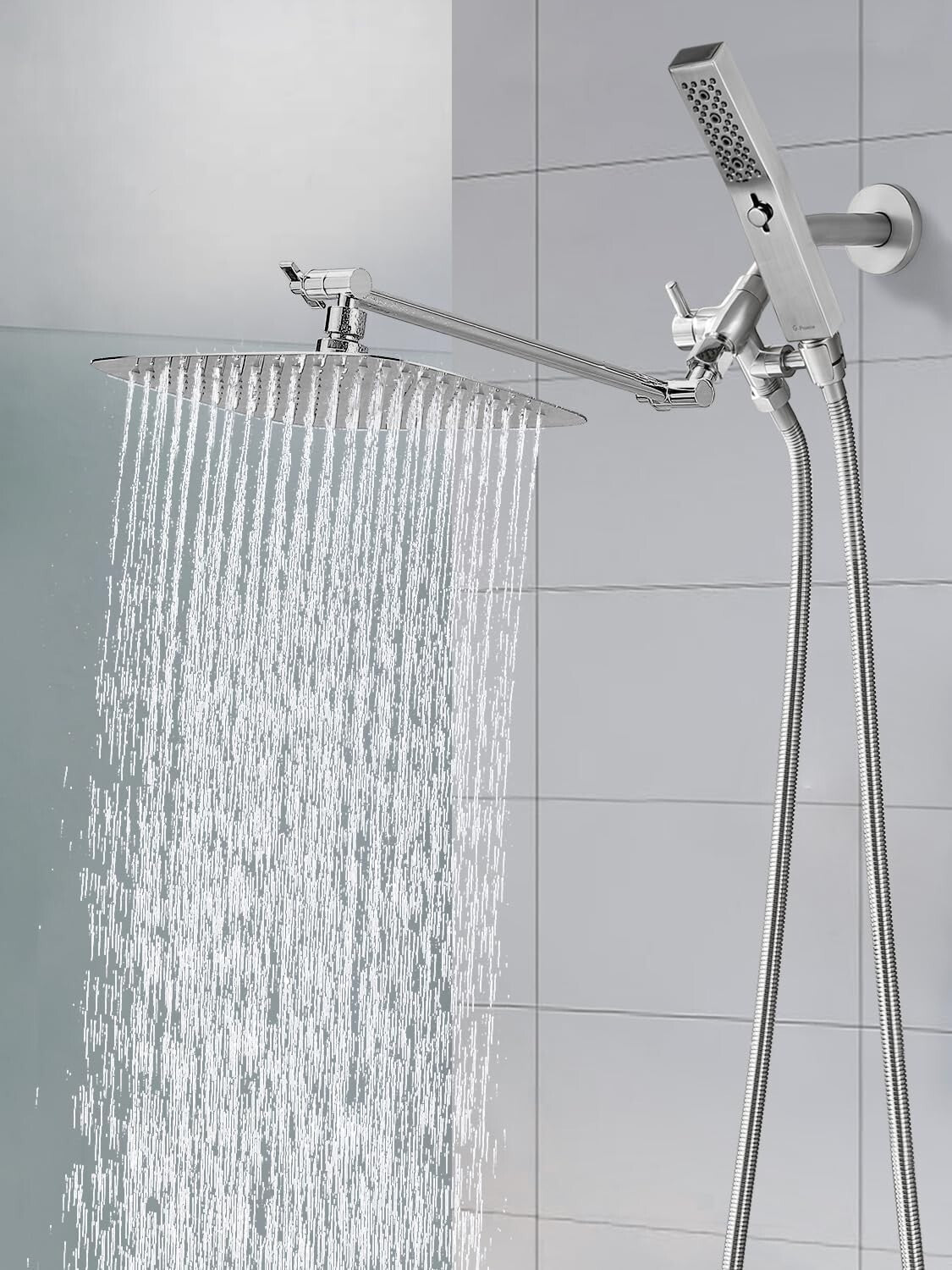 12-Inch Rainfall Shower Head with Handheld Wand & Extra Long Hose - Easy Install