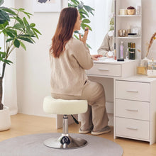 Load image into Gallery viewer, Elegant Round Makeup Vanity Stool - Adjustable Ivory White Faux Fur Ottoman