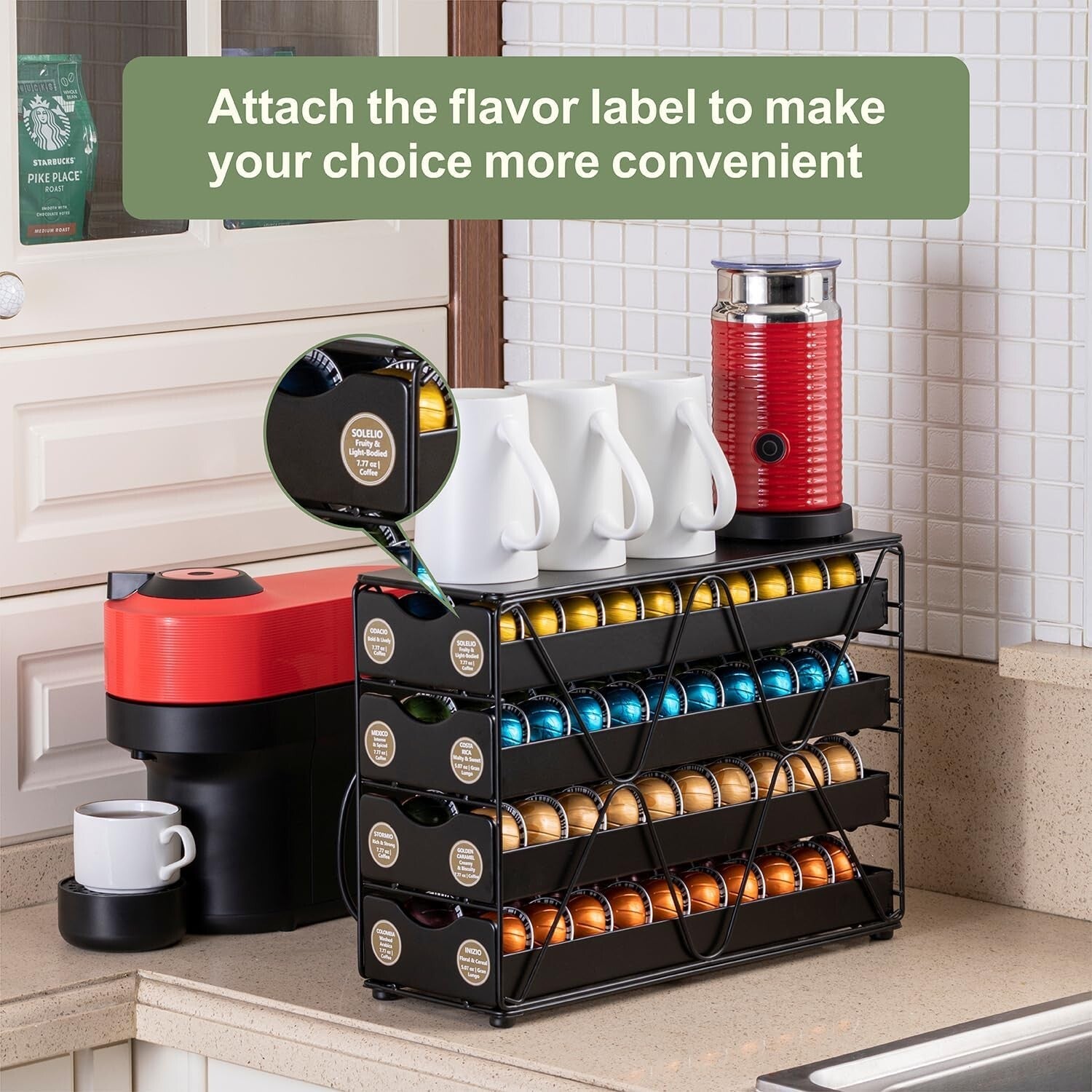 Elegant 4-Tier Nespresso Pod Holder - Organizes Up to 80 Vertuo Coffee Pods