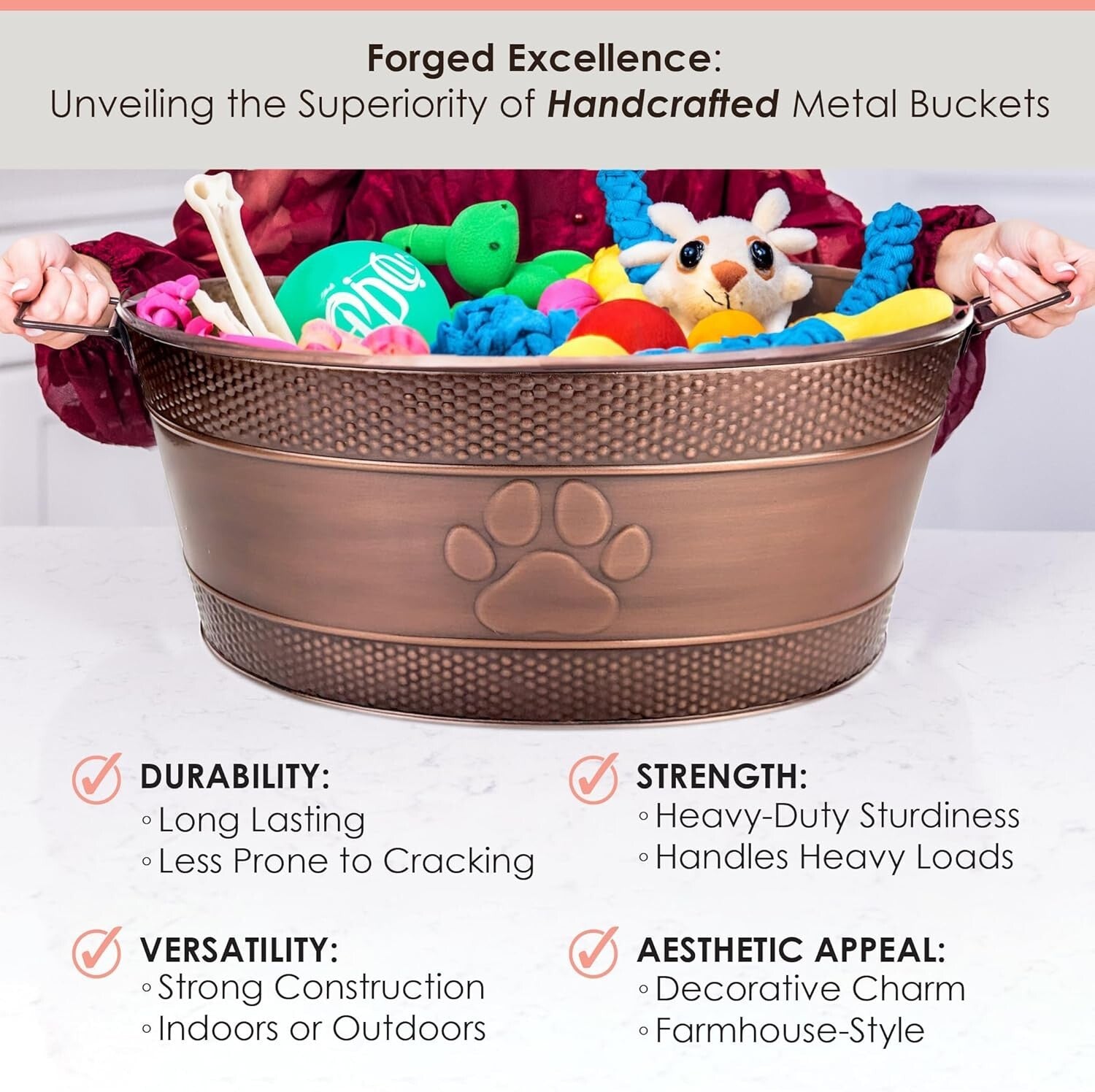 Indestructible Copper Galvanized Dog Toy Bin - Stylish 25 Qt Storage Solution