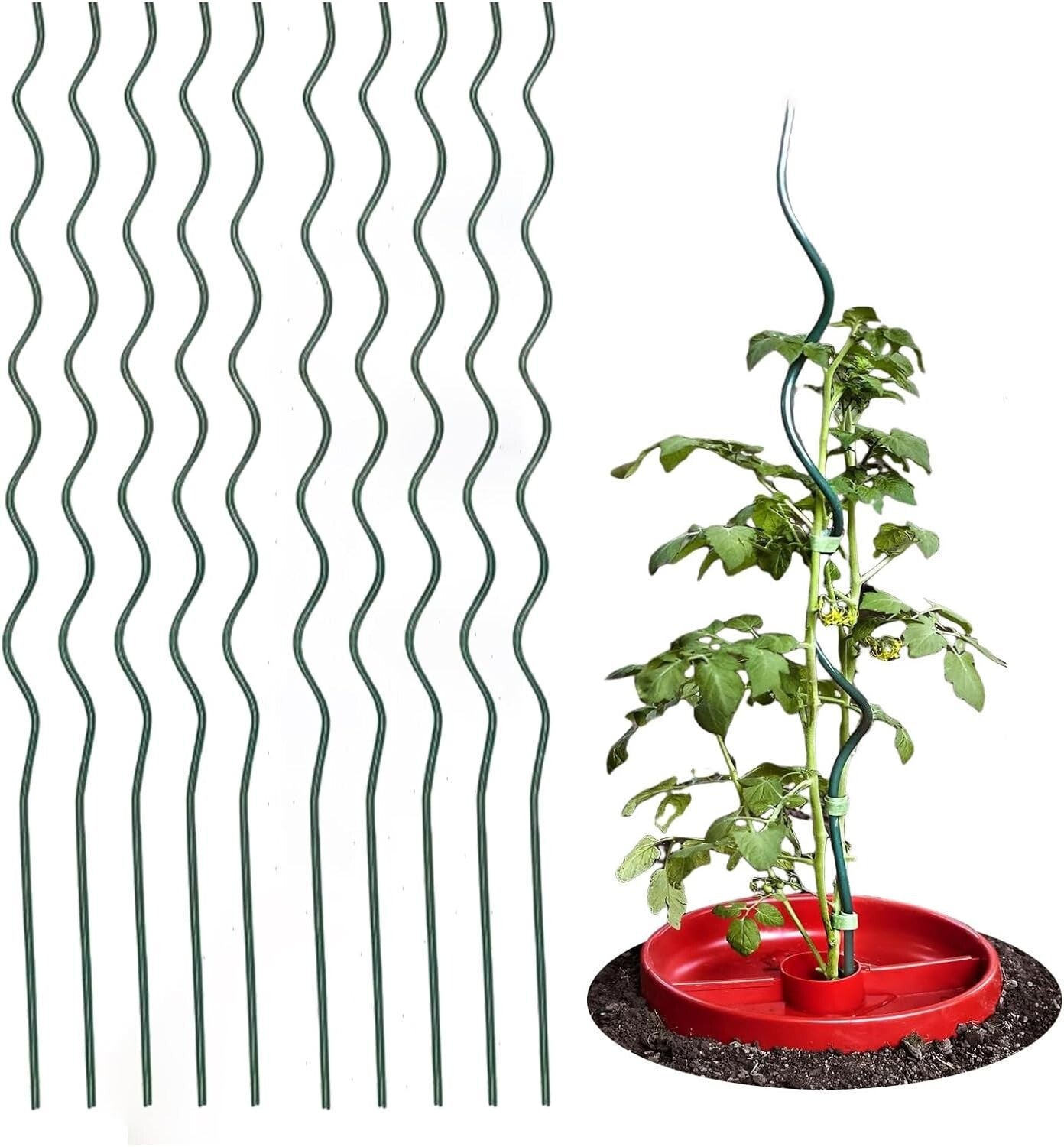 Durable 59-Inch Vinyl Coated Tomato Stakes - 10 Pack Climbing Plant Supports