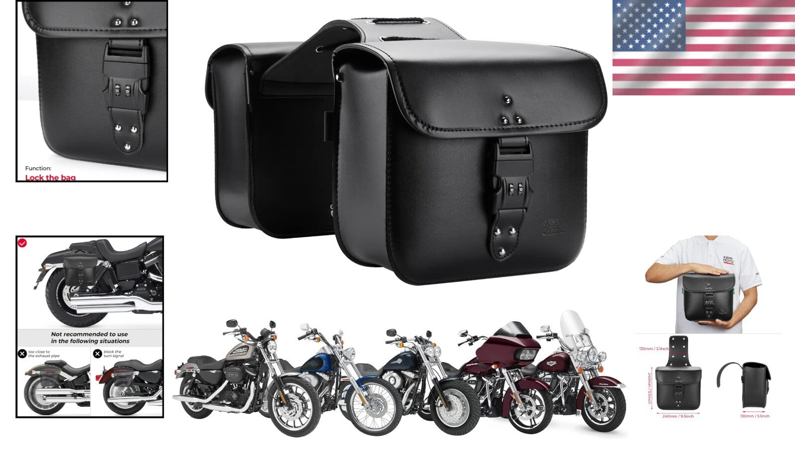 Hard Shell 14L Motorcycle Saddlebags - Lockable Side Bags for Sportster and More