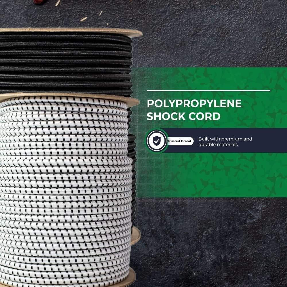 Durable Polypropylene Bungee Shock Cord 1/8" x 500ft - Marine Grade Elastic Rope