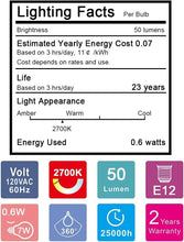 Load image into Gallery viewer, 30 Amber LED Night Light Bulbs, E12 Base &amp; 360° Illumination – Warm 2200K Glow
