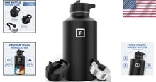 Load image into Gallery viewer, Double-Walled Sports Water Bottle with 3 Leak-Proof Lids - 64 oz Stainless Steel