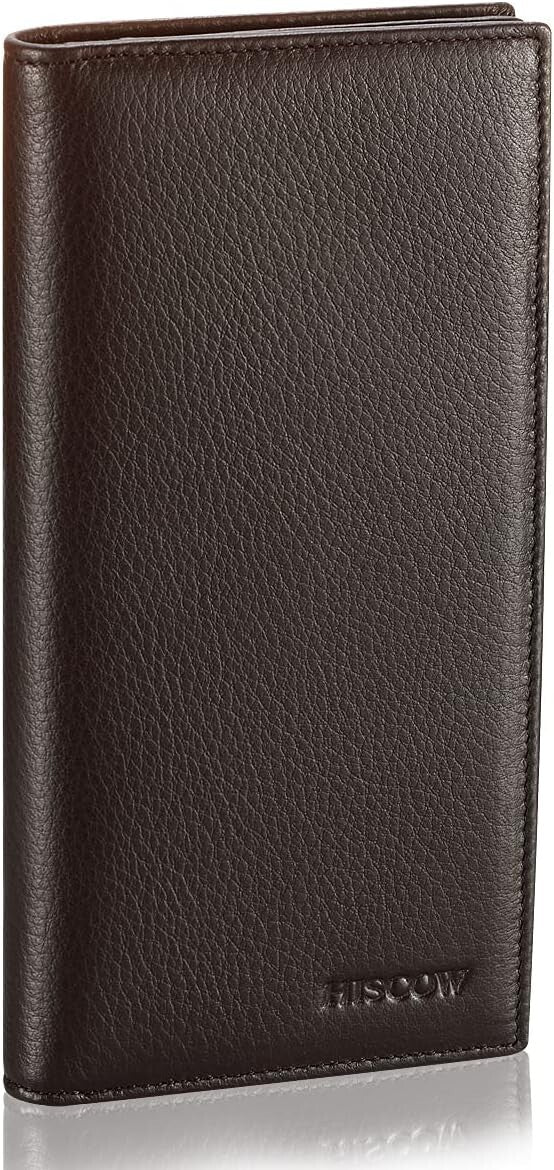 Elegant Bifold Long Wallet in Genuine Pebbled Leather - 15 Card Holders Included