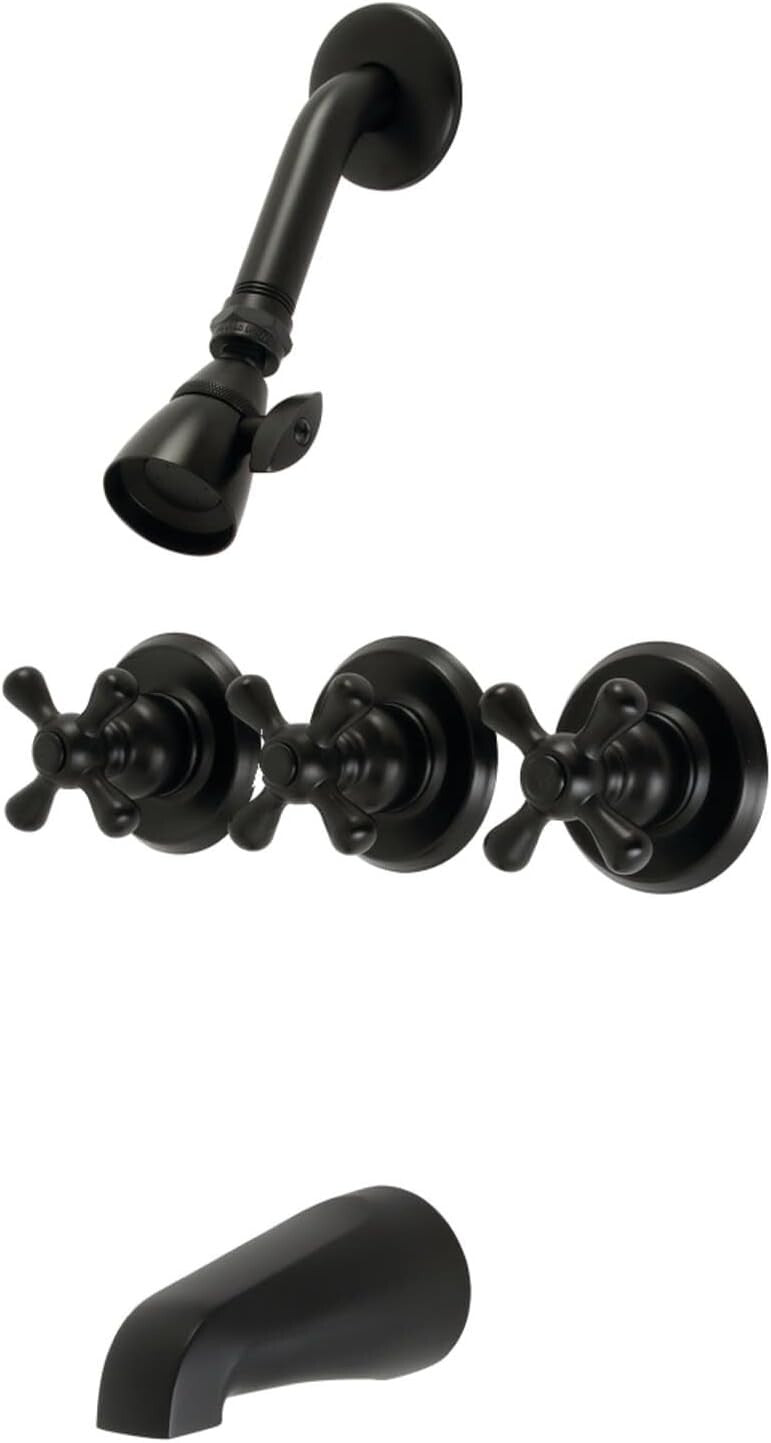 Elegant Victorian Tub and Shower Faucet with 3 Handles - Matte Black Finish