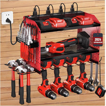 Load image into Gallery viewer, Stainless Steel Wall Mount Organizer with 3 Shelves &amp; Charging Outlets in Red
