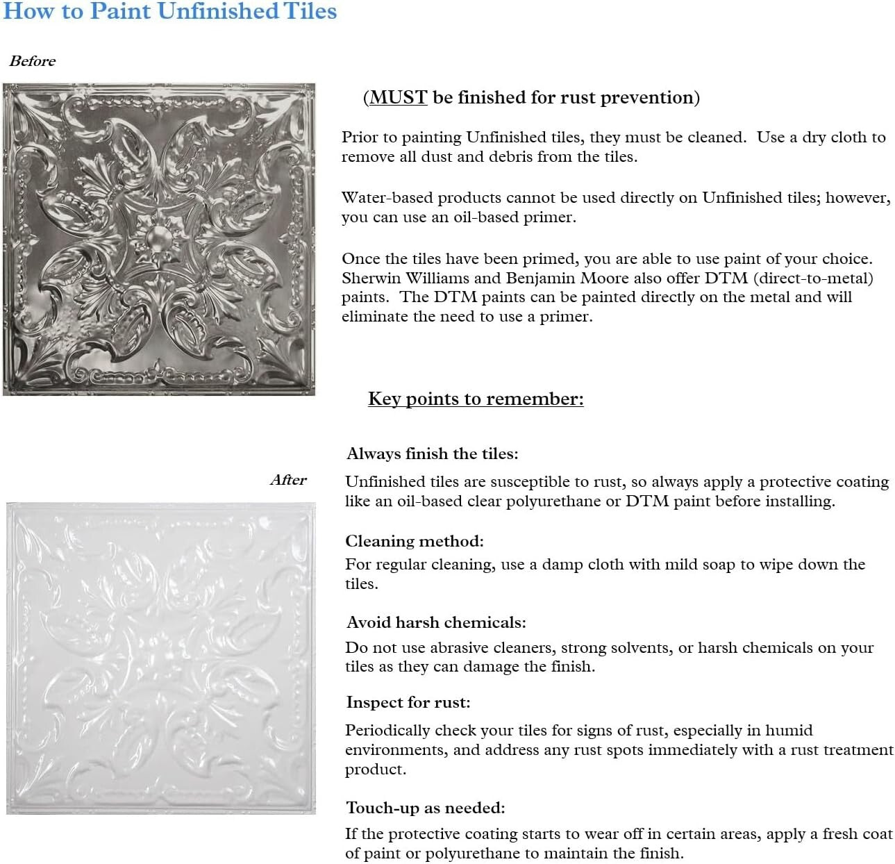 Sustainable 5 Pack 24 Inch Tin Ceiling Panels for Kitchens - Easy Installation