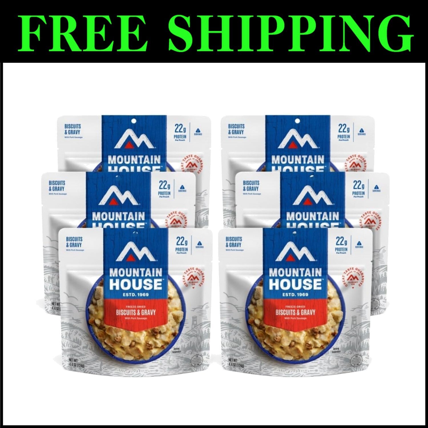 Lightweight 6-Pack of Biscuits & Gravy | Perfect Freeze-Dried Camping Food