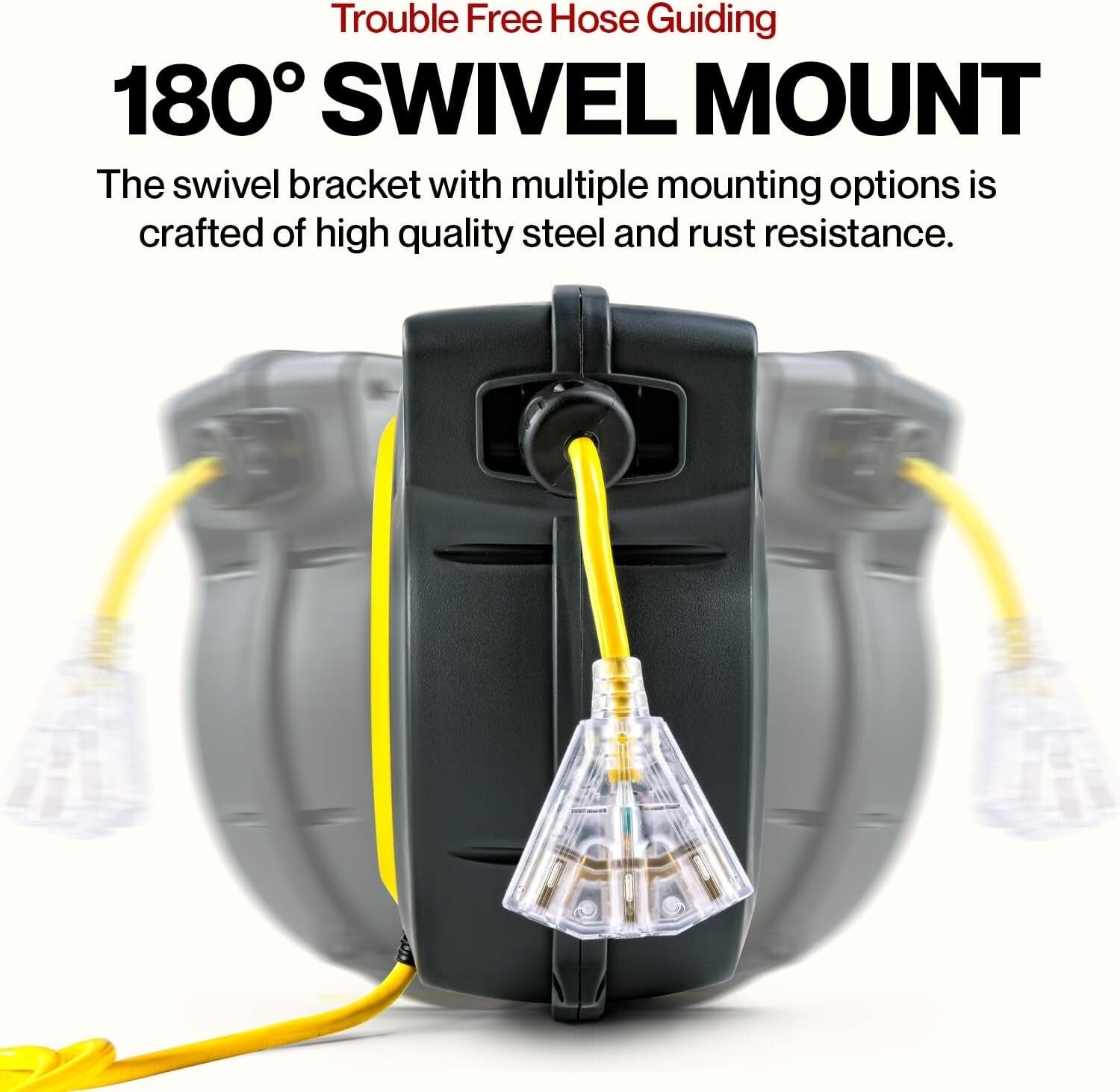 Premium 12AWG x 50ft Extension Cord with Glow Strip & Slow Retraction Technology