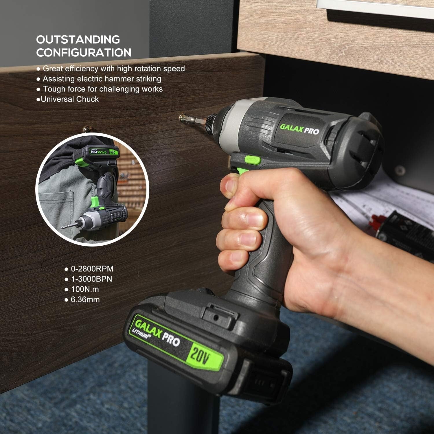 Compact 20V Cordless Drill and Impact Driver Combo with 11 Essential Accessories